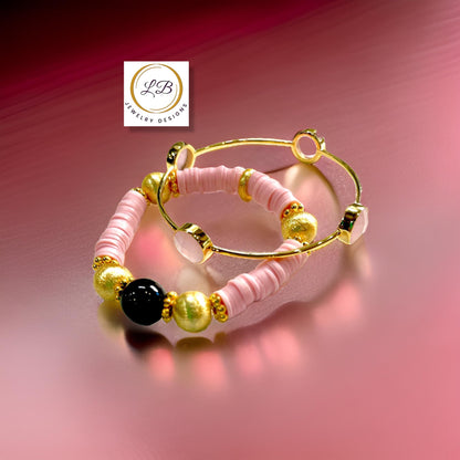 Petite Pink Quartz & Black Onyx Bracelet Set