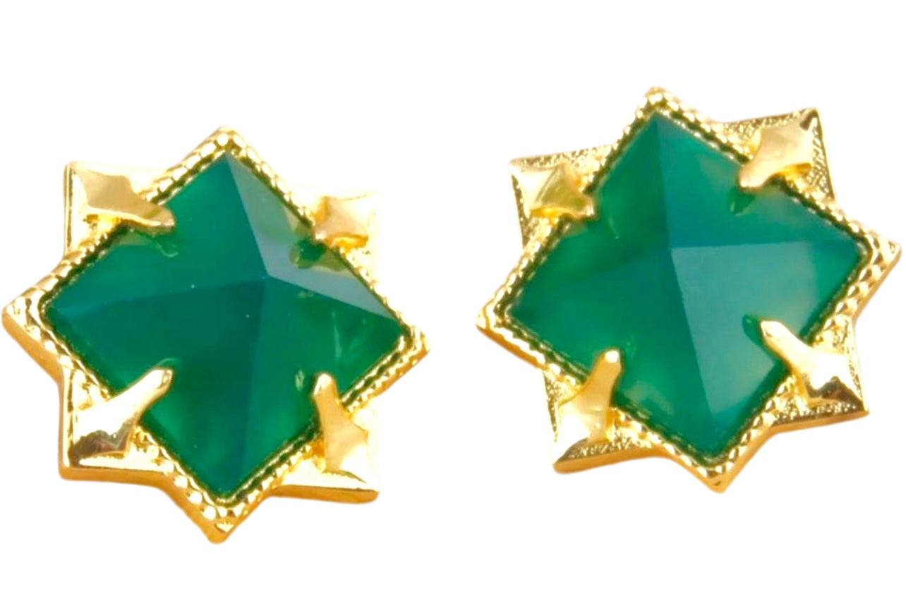 Green Onyx Pyramid Stud Earrings