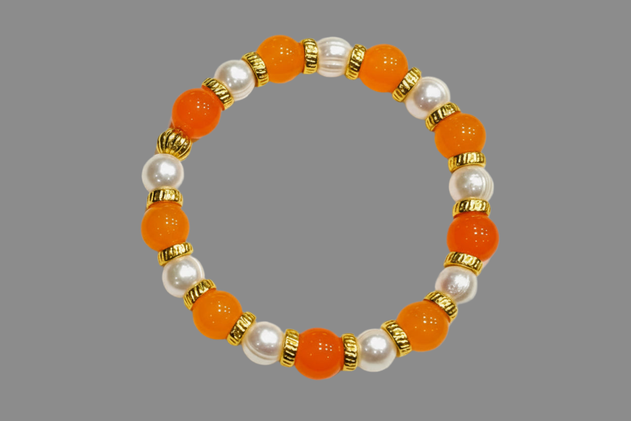 Orange Topaz - Pearl Gold Bracelet