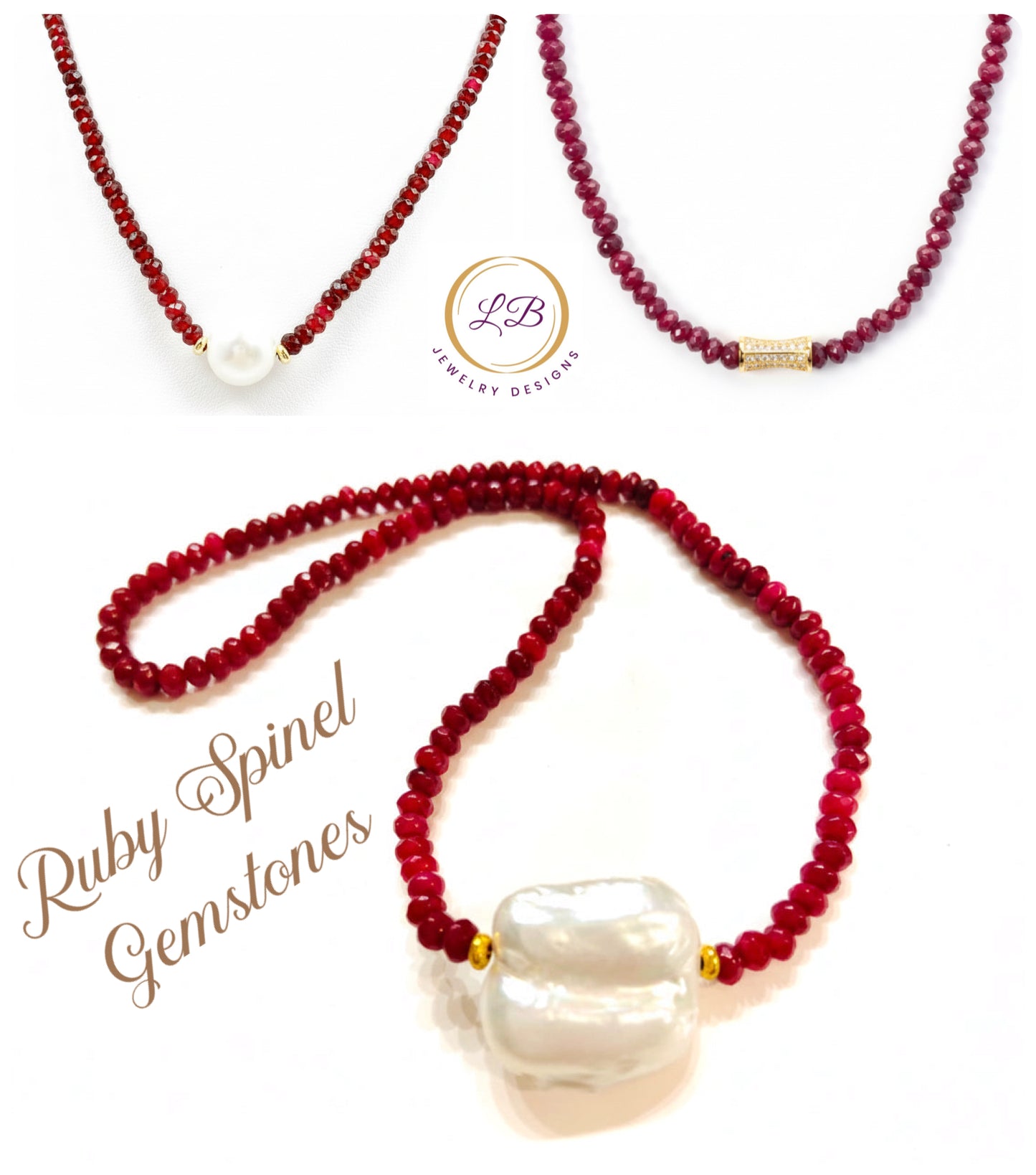 Ruby Spinel Gemstones 18" Necklaces - Three Variants