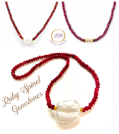 Ruby Spinel Gemstones 18" Necklaces - Three Variants