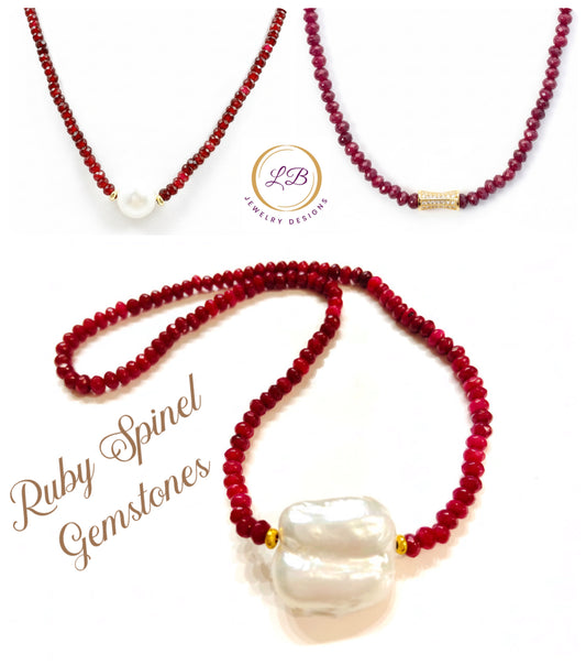 Ruby Spinel Gemstones 18" Necklaces - Three Variants