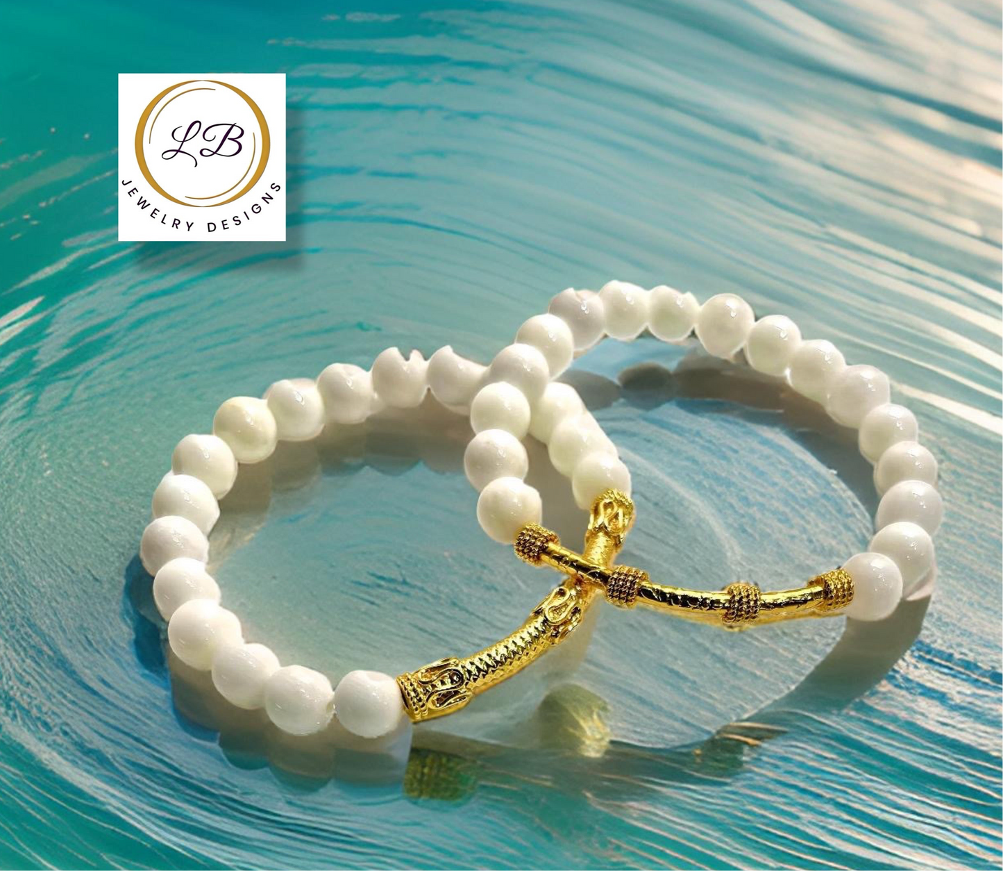 White Alabaster & Gold “Bali” Tube Beaded Bracelet