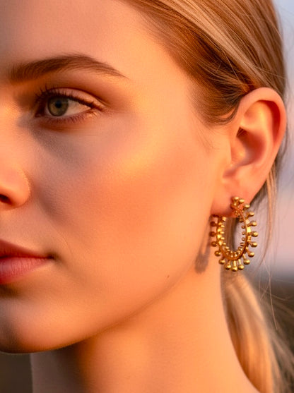22K Gold Hoop Bali-Style Earrings