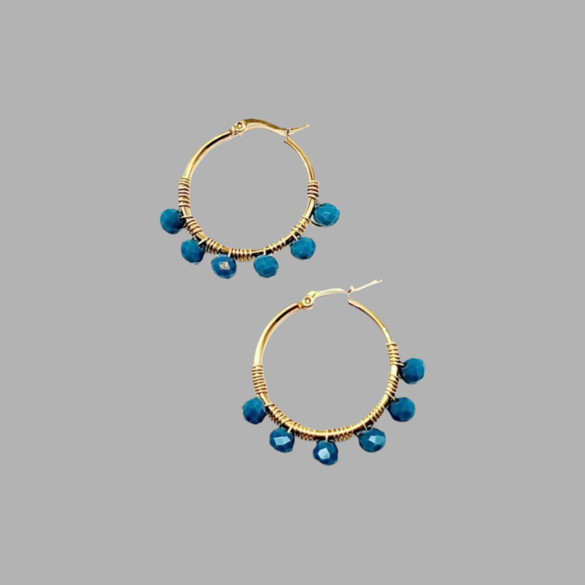 Blue Apatite & Pearl Gemstone Necklace & Hoop Earrings Set