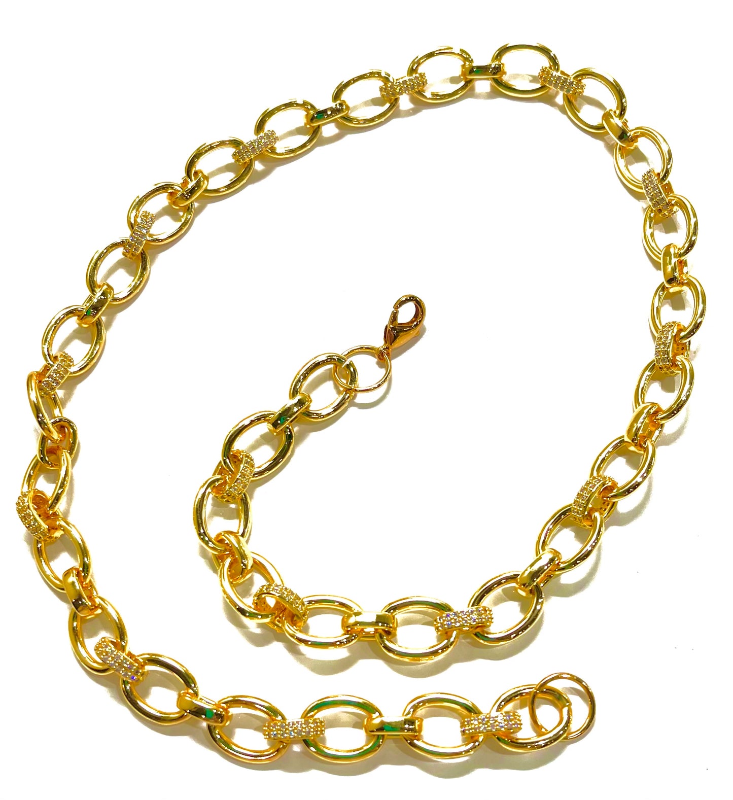 18k Gold-Filled Chunky Rolo Cable & Pave Crystal Gold Chain Necklace