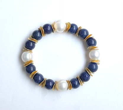 Lapis Lazuli & Pearl Beaded Bracelet