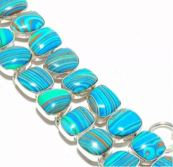 Turquoise and Sky Blue Rainbow Casilica Gemstone Sterling Silver Bracelet