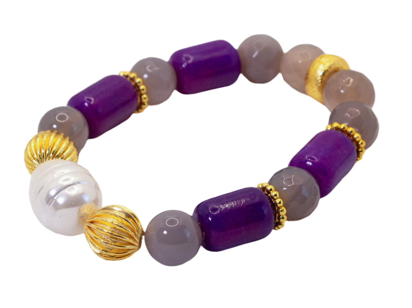 Sugilite, Onyx & Pearl Gemstone Beaded Bracelet