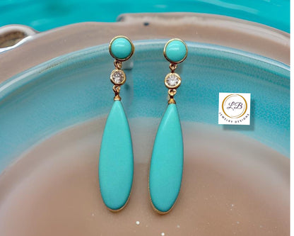 Sleeping Beauty Turquoise & White Topaz Stud/Dangle Earrings