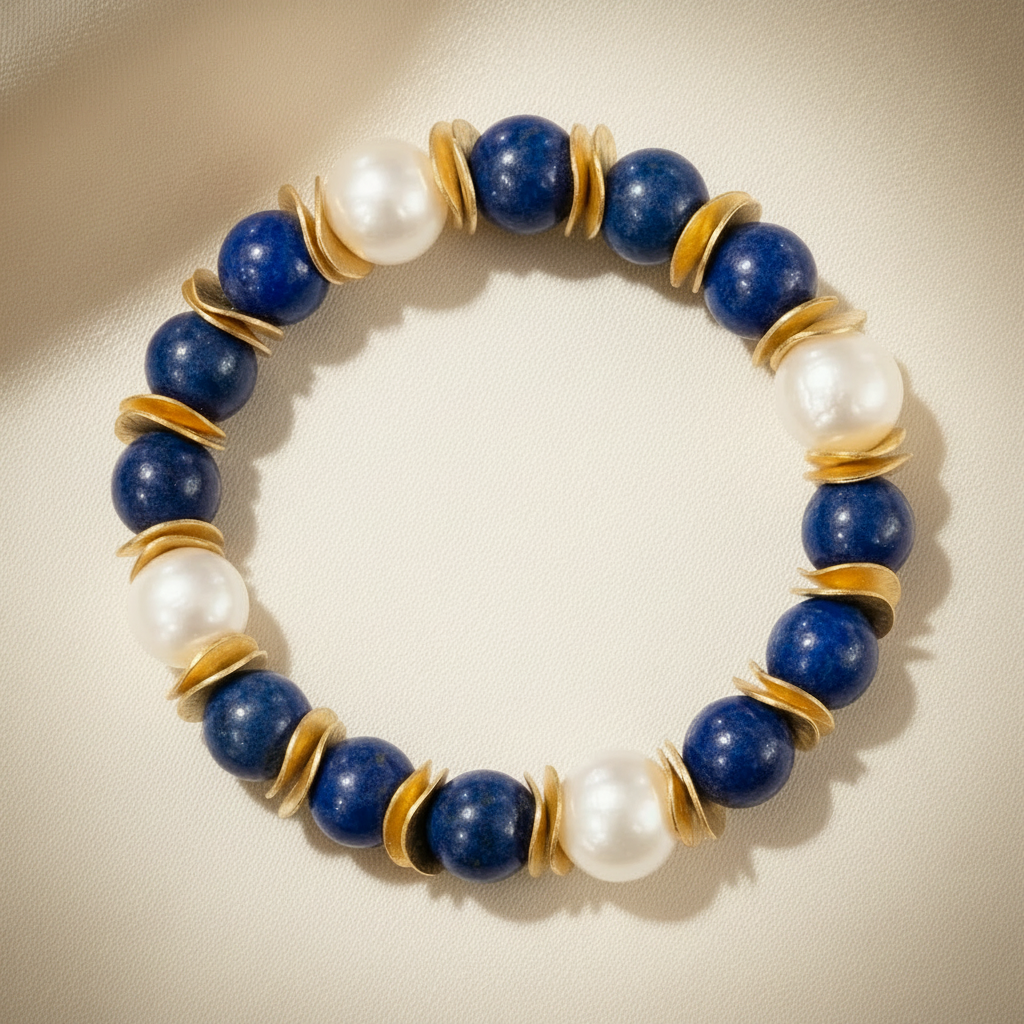 Capri Azure Lapis & Pearl Pendant Necklace, Stud Earrings & Bracelet Set – Gold Vermeil Coastal Luxury Jewelry