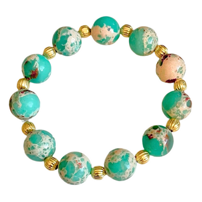 Multi-Colored Green Jasper Gemstone Beaded Bracelet