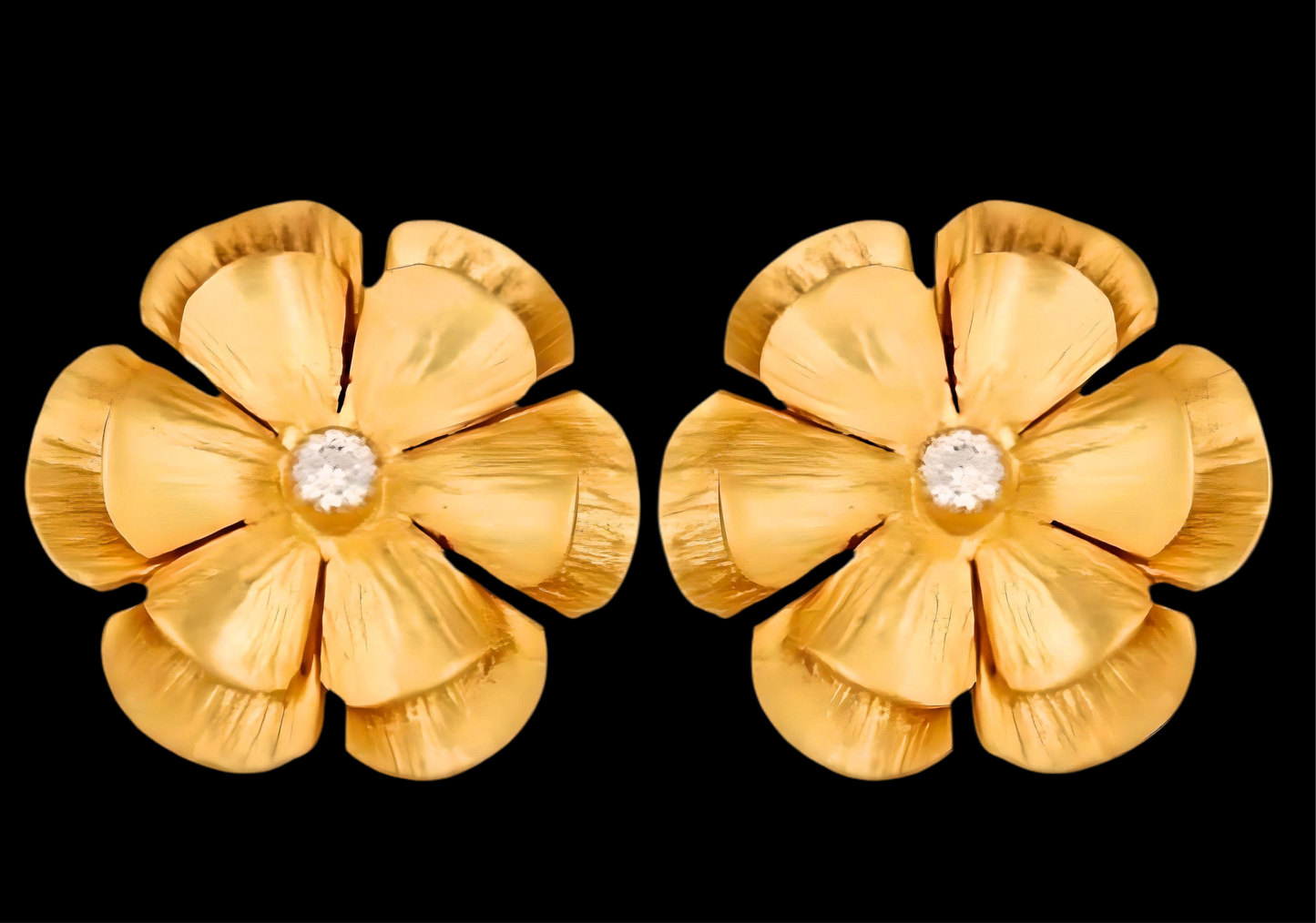 White Topaz 22k Gold Flower Statement Earrings 1”