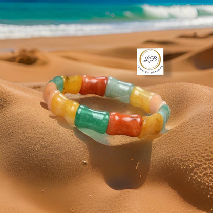 Multi-Gemstone Bamboo-Shaped Bangle Bracelet