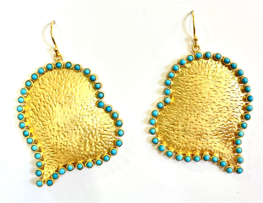 22k Gold Vermeil and Turquoise Heart-Shaped Statement Earrings