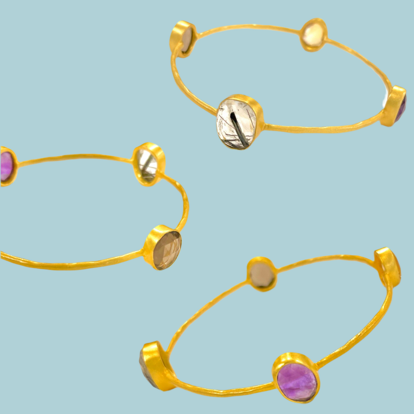 Gold Multi-Gemstone Bangle Bracelet 7.5"