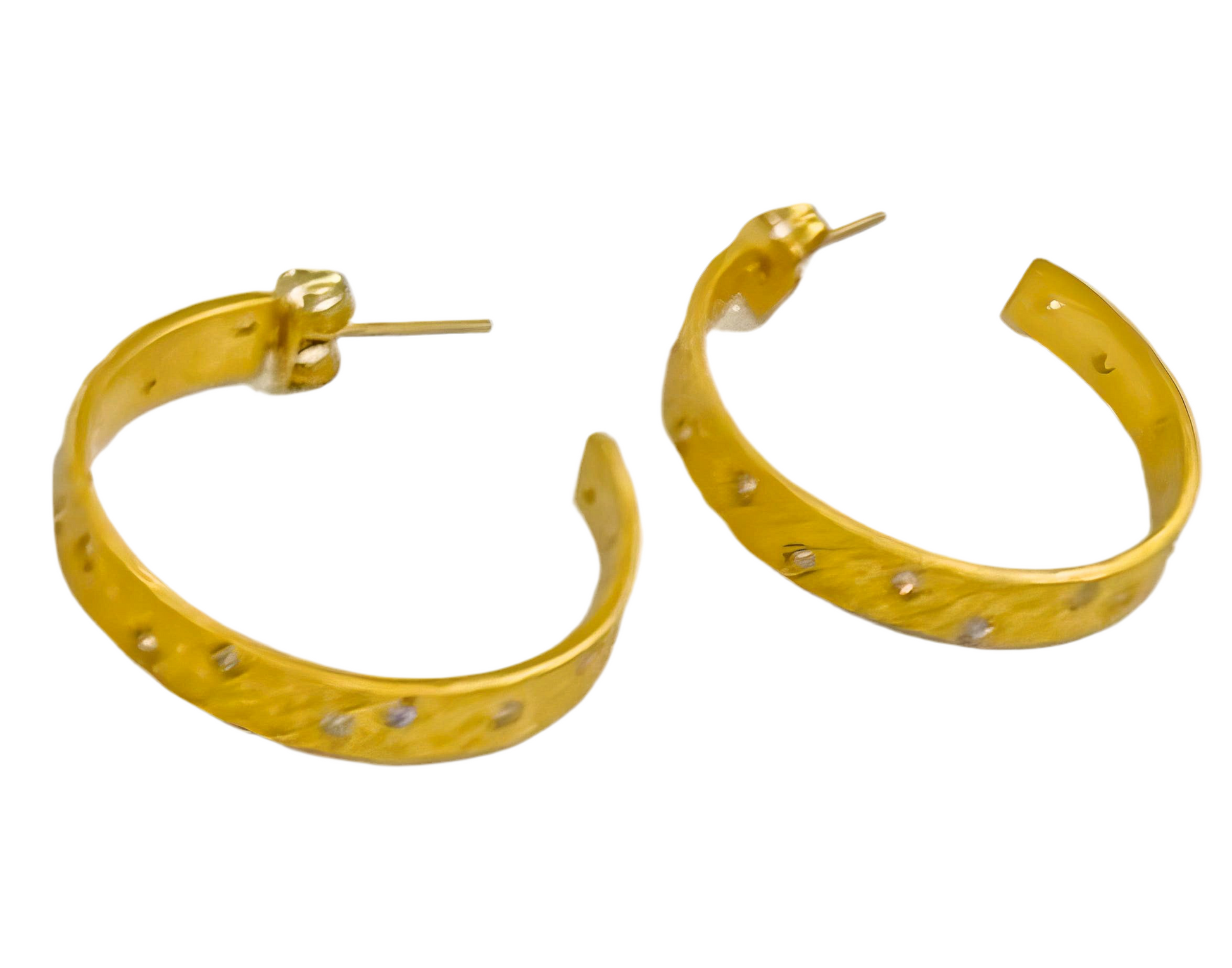 18k Gold Hoop Earrings CZ Accents