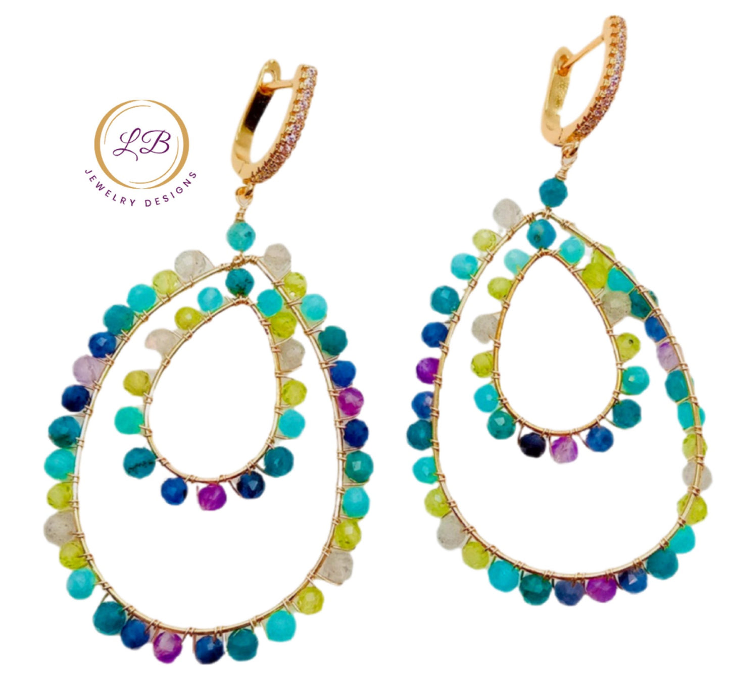 Semi-Precious Multi-Colors Gemstone Statement Hoops