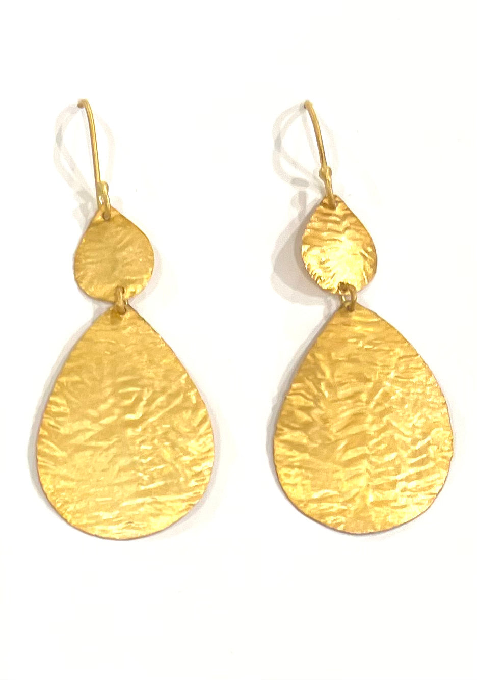 Lightweight Hammered 22k Gold Leaf Dangle Earrings 2”