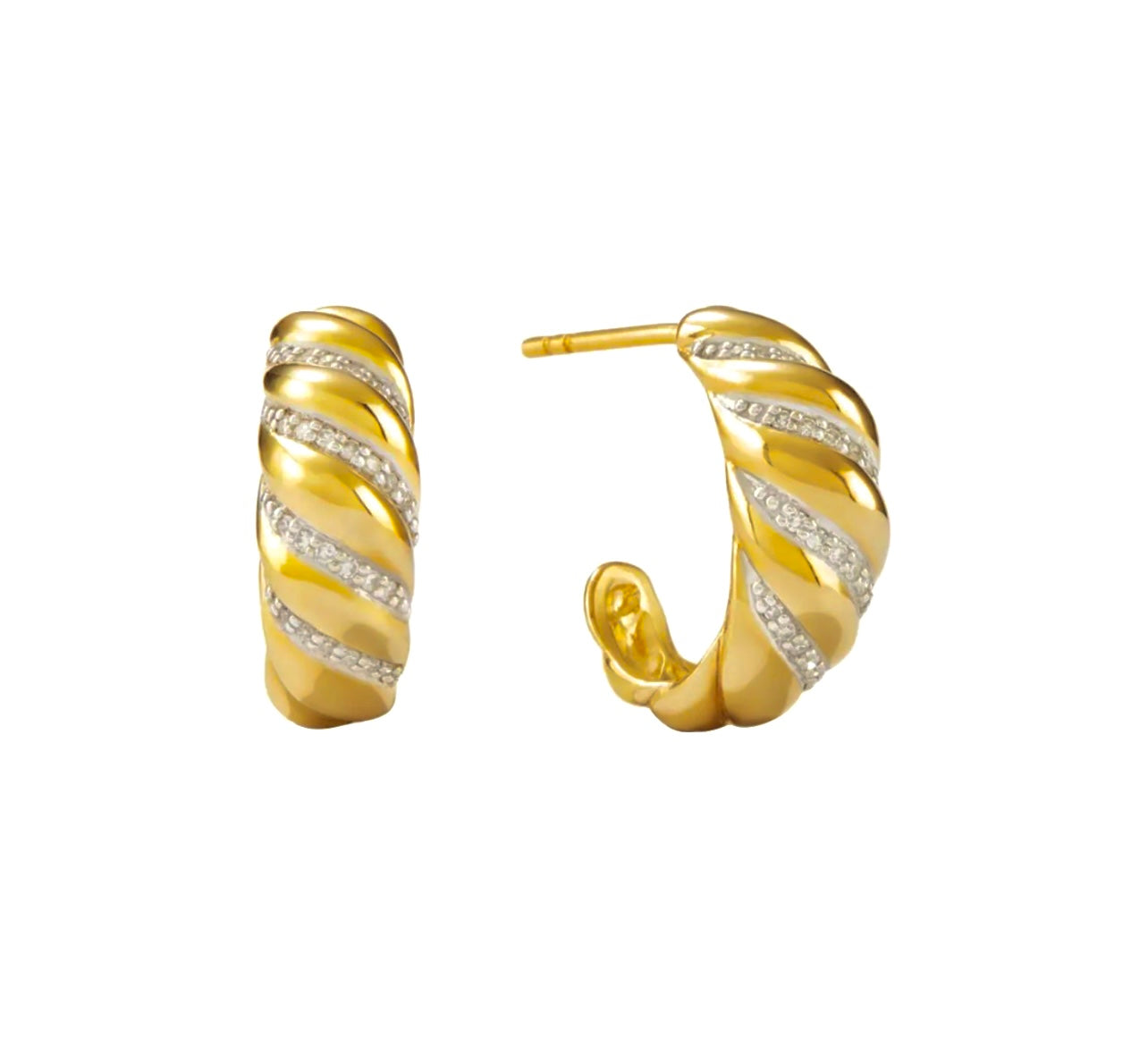 Croissant-Shaped Dome Gold Stud Earrings 1.14”