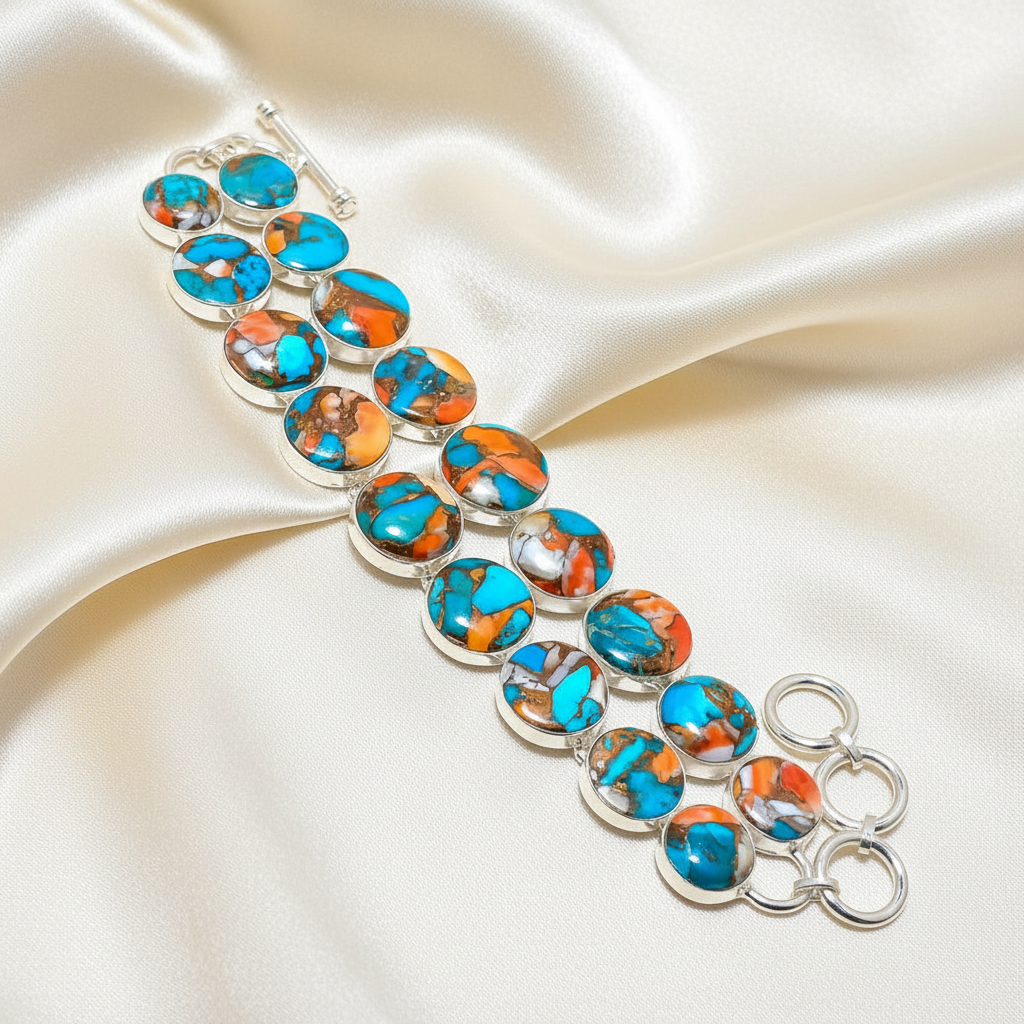Montecito Spiny Oyster, Copper & Turquoise Statement Bracelet