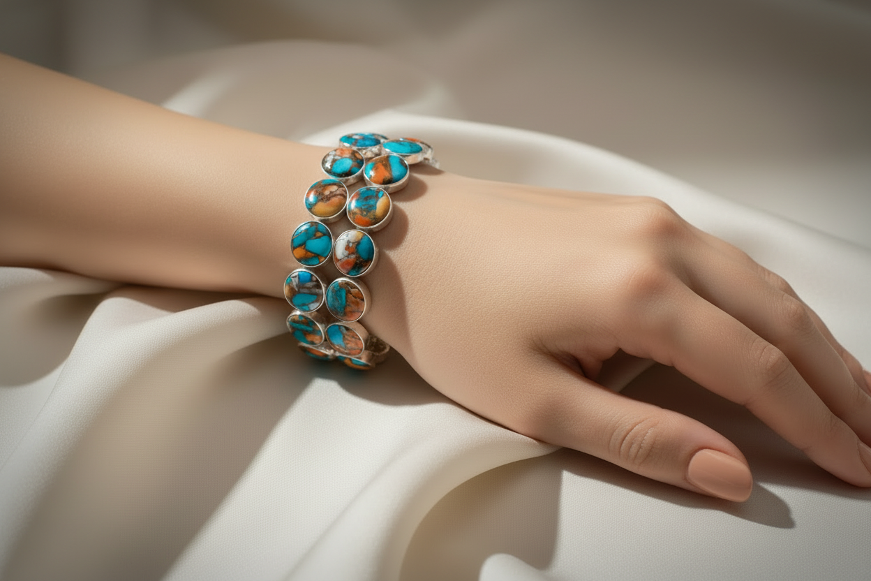 Montecito Spiny Oyster, Copper & Turquoise Statement Bracelet
