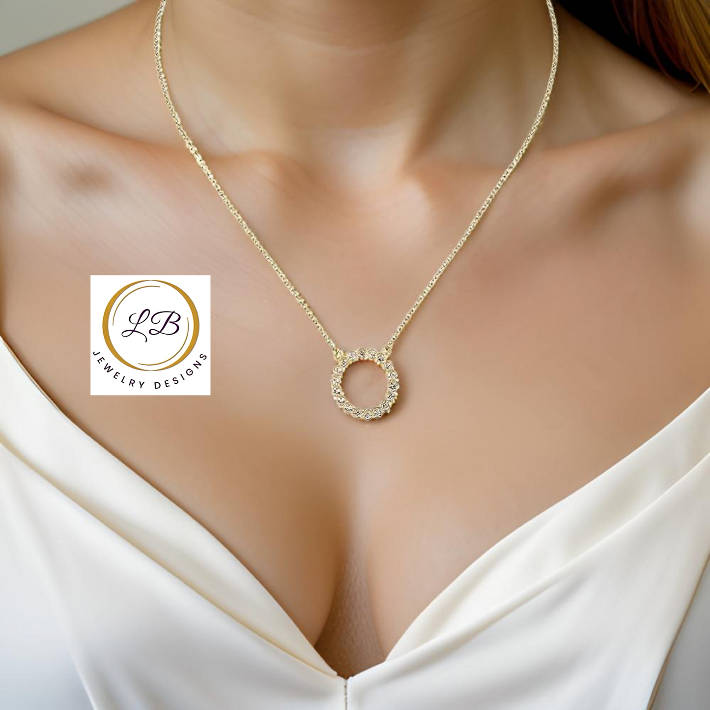 White Topaz 24k Gold Halo Pendant Chain Necklace
