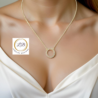 White Topaz 24k Gold Halo Pendant Chain Necklace