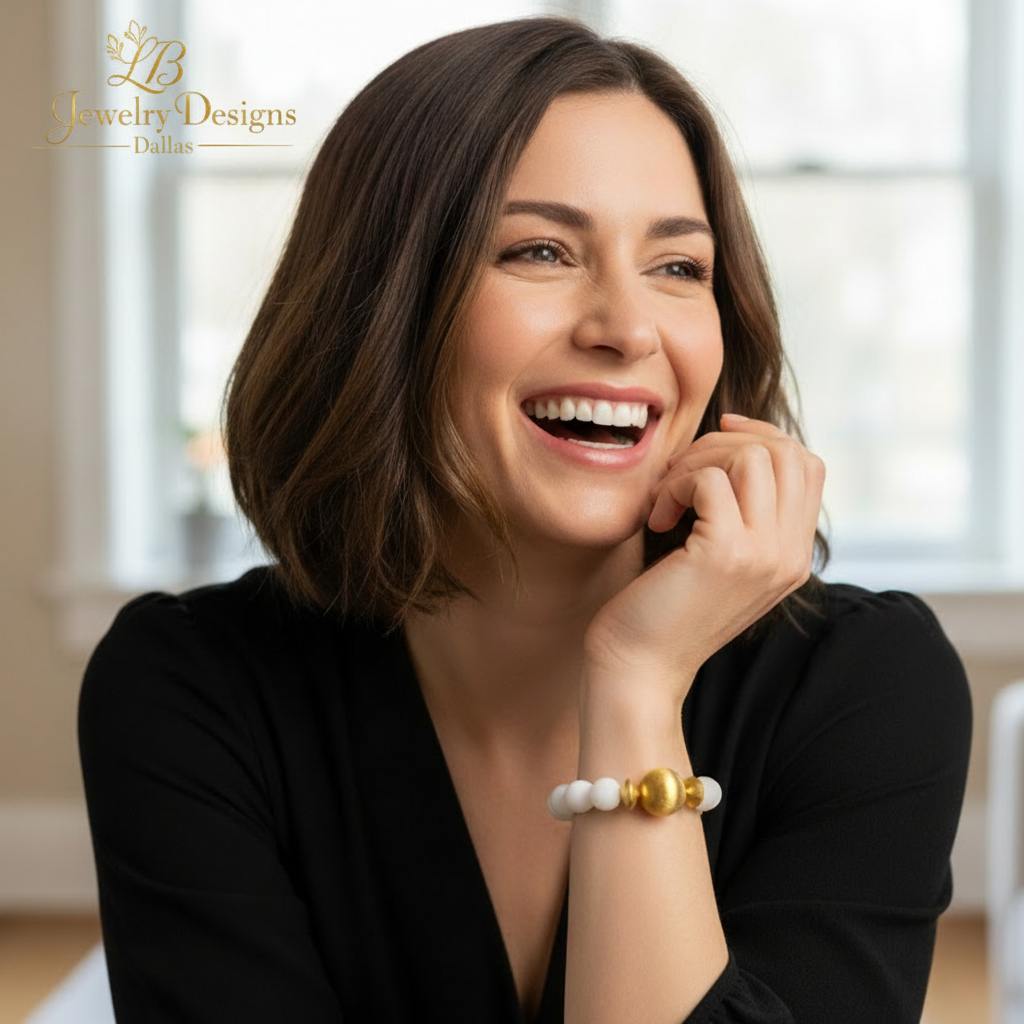 White Alabaster 22k Brushed Gold Vermeil Bracelet