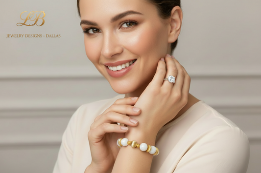 Handcrafted White Alabaster Statement Bracelet – 24K Gold Vermeil | LB Jewelry Store Dallas Texas