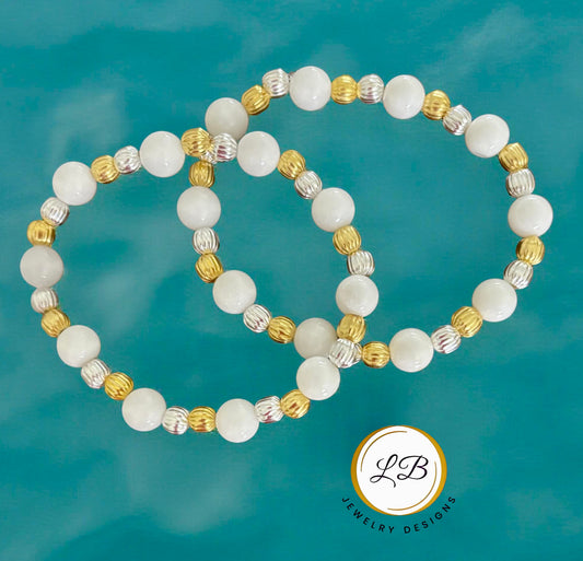 Alabaster Gold and Silver Beaded Bracelet