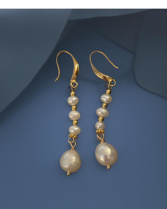 Natural Pearl Chain 18KGP Earrings 3”
