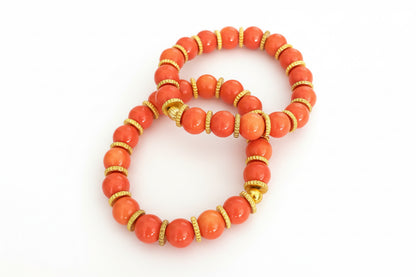 Orange Coral & Gold Beaded Bracelet