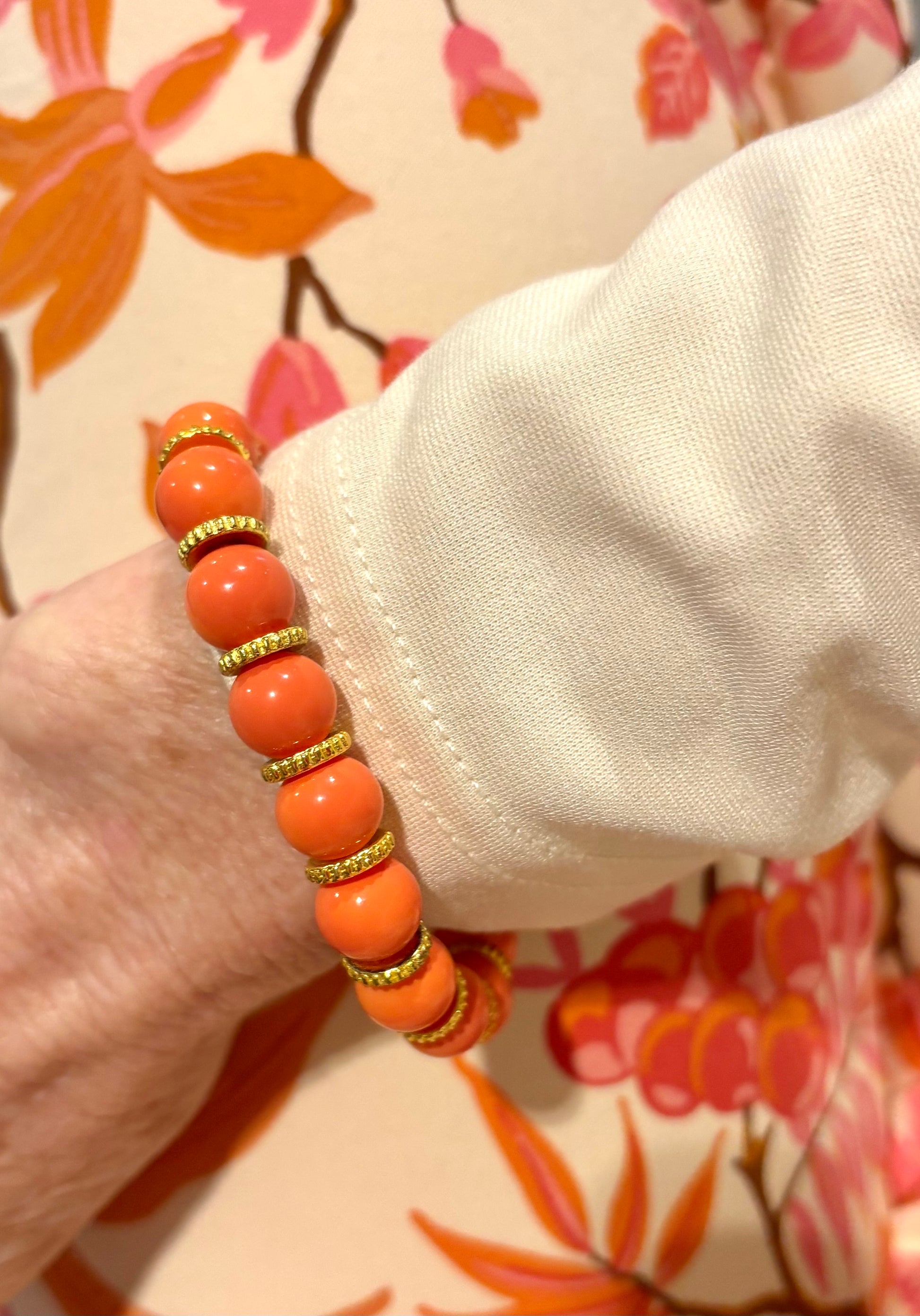 Orange Coral & Gold Beaded Bracelet