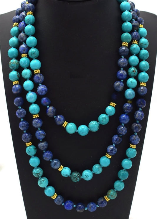Lapis Lazuli and Turquoise Gemstone Beaded Necklace 18”