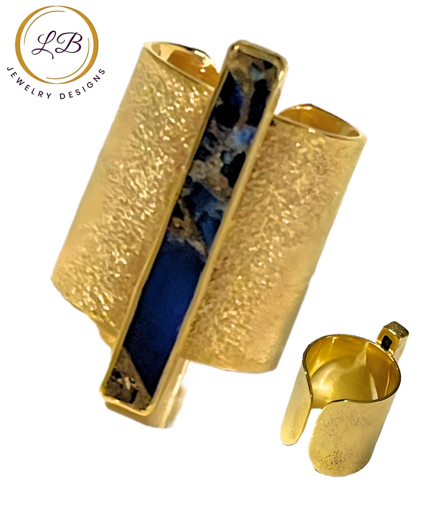 Lapis and 24k Gold Vermeil Cigar Adjustable Ring