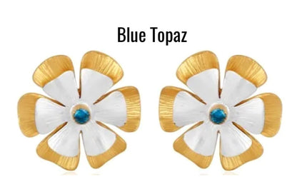 Flower Two-Tone Statement Earrings with Topaz Accent 1”