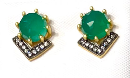Petite Green Onyx and Rhodium Gold Stud Earrings