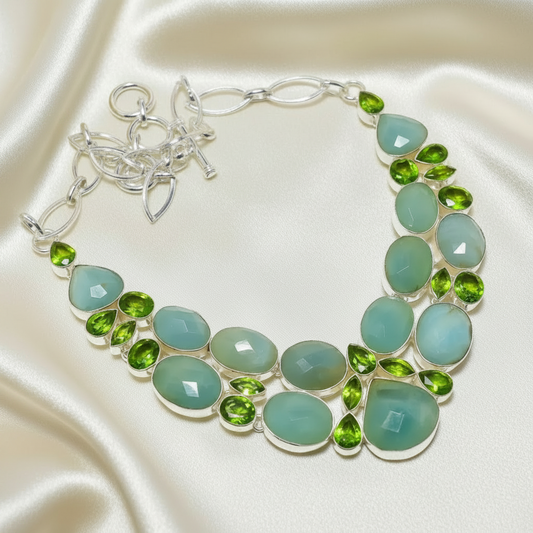 One-of-a-Kind Montecito Aquamarine & Peridot Sterling Silver Statement Necklace