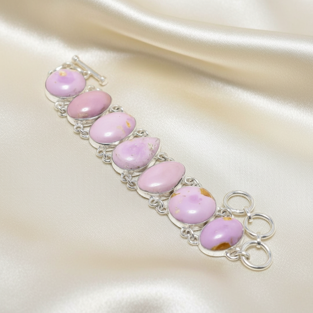 Capri Phosphosiderite Sterling Silver Statement Bracelet | Orchid Lavender Gemstone Bracelet