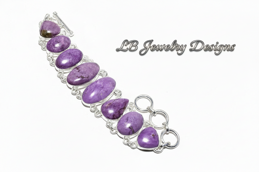Violet Purpurite Gemstone Sterling Silver Bracelet