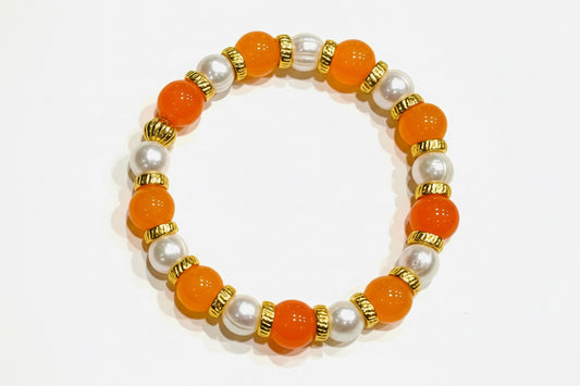 Orange Topaz - Pearl Gold Bracelet