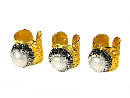 Baroque Pearl Adjustable Gold Cigar Ring