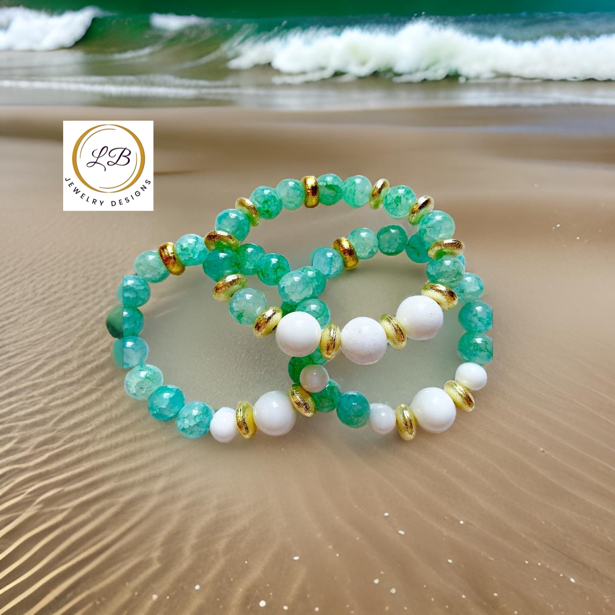 Alabaster & Green Agate Gemstone Beaded Bracelet