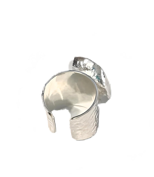 Blue Solar Geode Silver Adjustable Cigar Ring