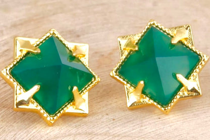 Green Onyx Pyramid Stud Earrings