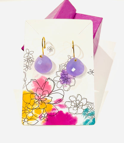 Briolette-Cut Light Purple Chalcedony Dangle Earrings