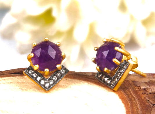 Petite Purple Aventurine and Rhodium Gold Stud Earrings