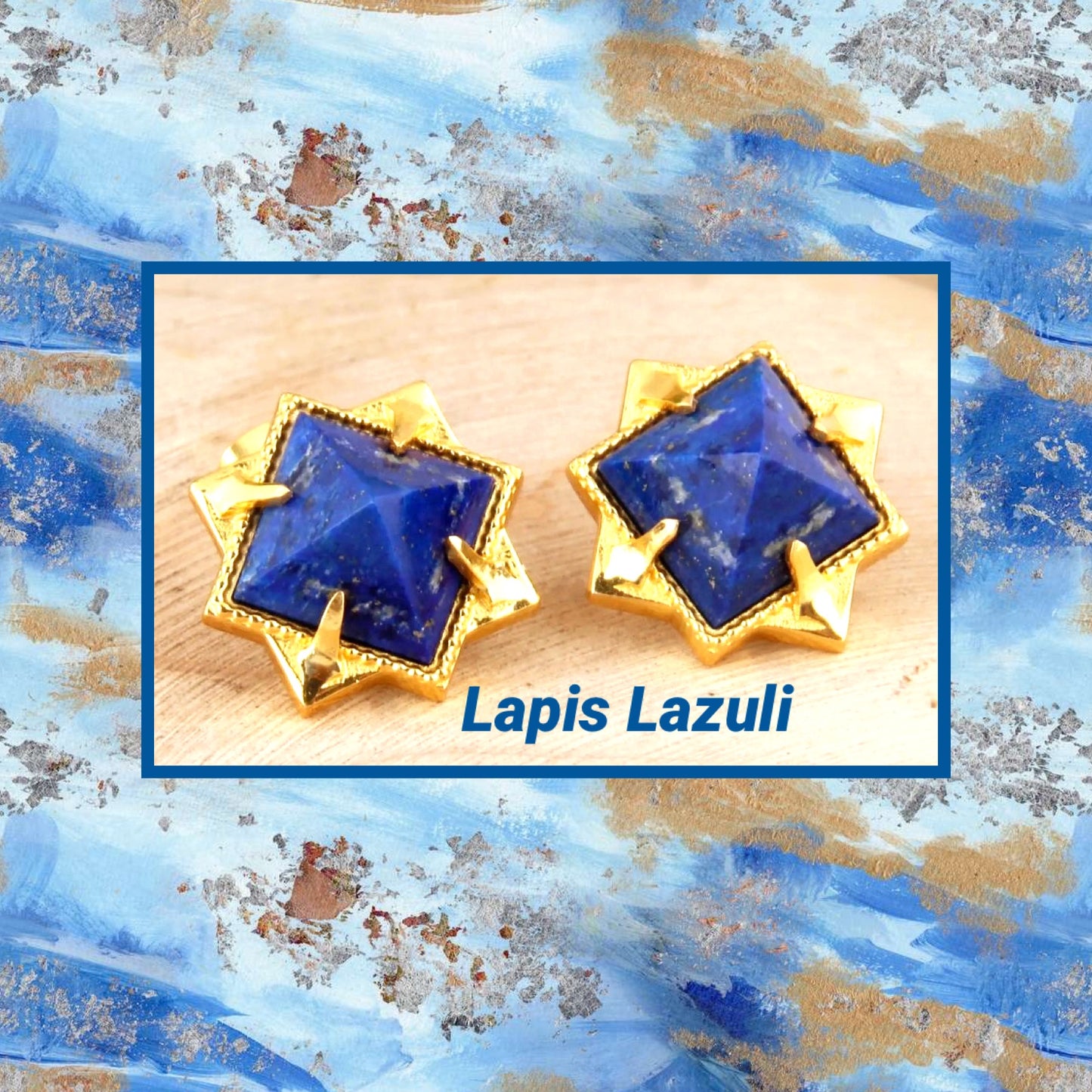 Natural Blue Lapis Lazuli Pyramid Stud Earrings