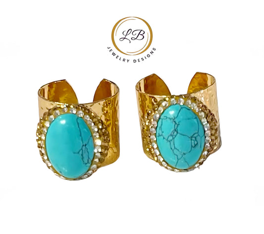 Turquoise Adjustable Gold Cigar Ring